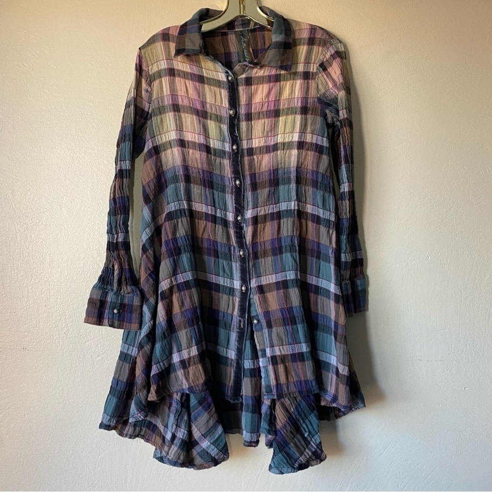 Plaid tunic button down jewel tone Aratta silent journey Anthropologie small - Picture 4 of 8